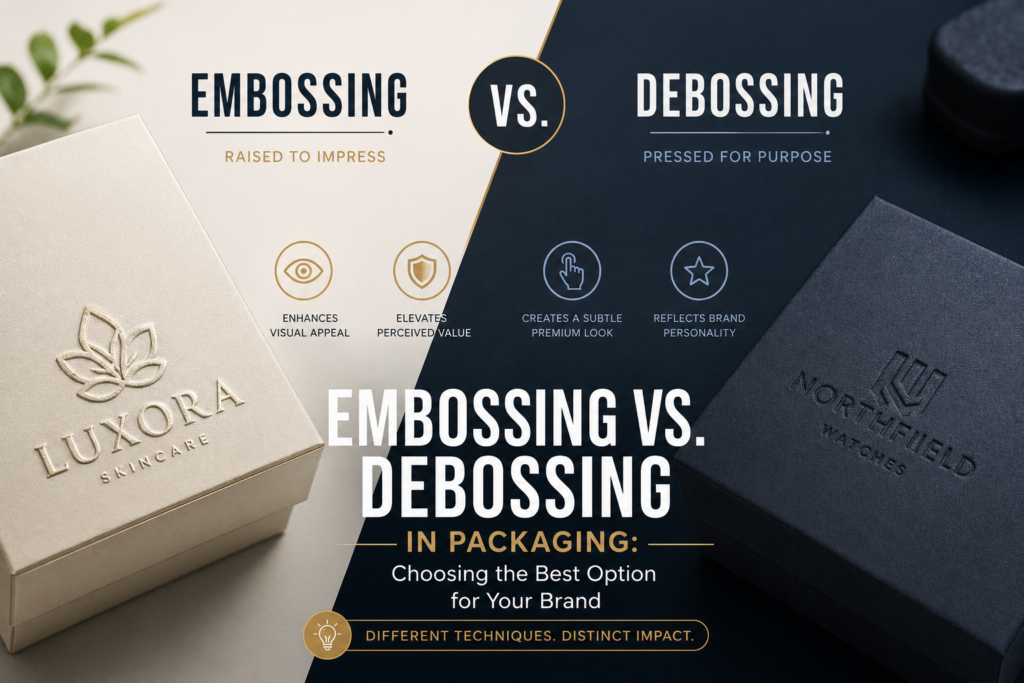 Embossing vs debossing on boxes.